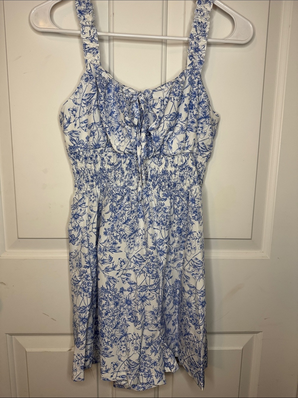 SHEIN White and Blue Floral Sundress Romper